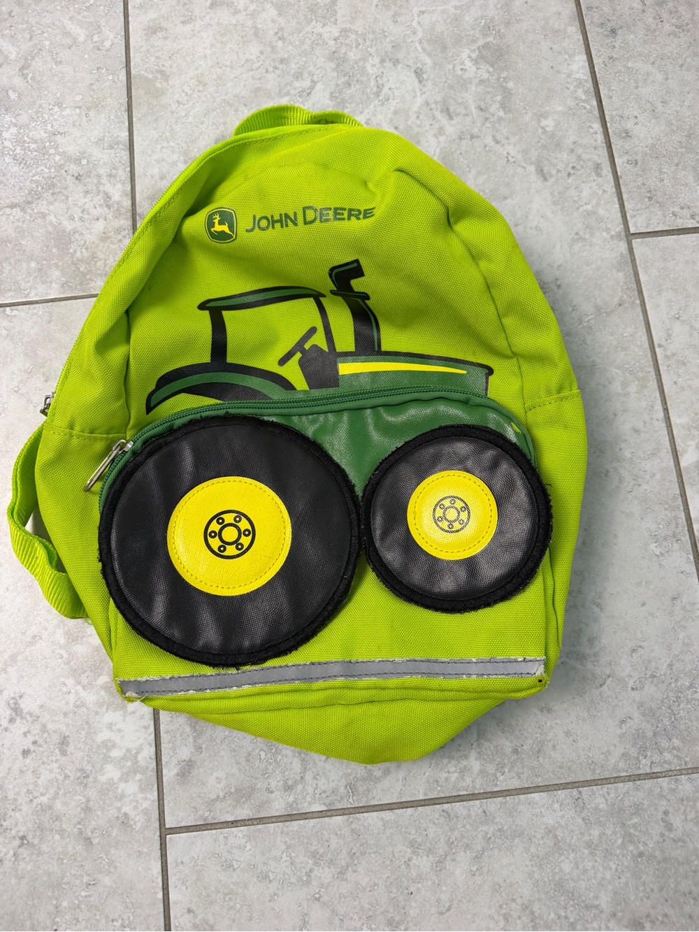 John Deere Lime Green Tractor Kids Backpack with Wheel Pockets